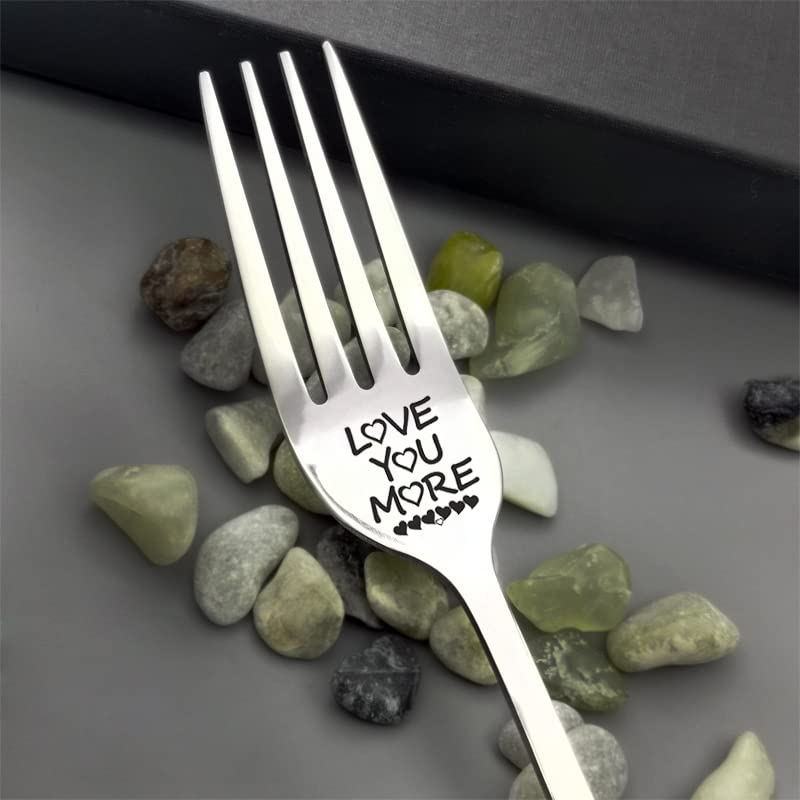 Vickhu I Love You Gifts For Boyfriend Girlfriend Dad Mom,Love You More Funny Engraved Forks,Mothers Day/Fathers Day/Christmas Gi